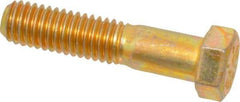 Made in USA - 7/16-14 UNC, 2" Length Under Head Hex Head Cap Screw - Partially Threaded, Grade 8 Alloy Steel, Zinc Yellow Dichromate Finish, 5/8" Hex - USA Tool & Supply