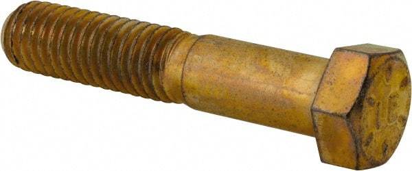 Made in USA - 7/16-14 UNC, 2-1/4" Length Under Head Hex Head Cap Screw - Partially Threaded, Grade 8 Alloy Steel, Zinc Yellow Dichromate Finish, 5/8" Hex - USA Tool & Supply