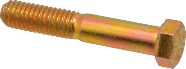 Made in USA - 7/16-14 UNC, 2-1/2" Length Under Head Hex Head Cap Screw - Partially Threaded, Grade 8 Alloy Steel, Zinc Yellow Dichromate Finish, 5/8" Hex - USA Tool & Supply