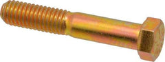 Made in USA - 7/16-14 UNC, 2-1/2" Length Under Head Hex Head Cap Screw - Partially Threaded, Grade 8 Alloy Steel, Zinc Yellow Dichromate Finish, 5/8" Hex - USA Tool & Supply