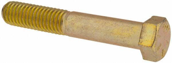 Made in USA - 7/16-14 UNC, 2-3/4" Length Under Head Hex Head Cap Screw - Partially Threaded, Grade 8 Alloy Steel, Zinc Yellow Dichromate Finish, 5/8" Hex - USA Tool & Supply