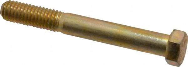 Made in USA - 7/16-14 UNC, 3-1/2" Length Under Head Hex Head Cap Screw - Partially Threaded, Grade 8 Alloy Steel, Zinc Yellow Dichromate Finish, 5/8" Hex - USA Tool & Supply