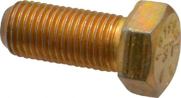Made in USA - 7/16-20 UNF, 1" Length Under Head Hex Head Cap Screw - Fully Threaded, Grade 8 Alloy Steel, Zinc Yellow Dichromate Finish, 5/8" Hex - USA Tool & Supply