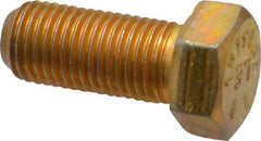 Made in USA - 7/16-20 UNF, 1" Length Under Head Hex Head Cap Screw - Fully Threaded, Grade 8 Alloy Steel, Zinc Yellow Dichromate Finish, 5/8" Hex - USA Tool & Supply