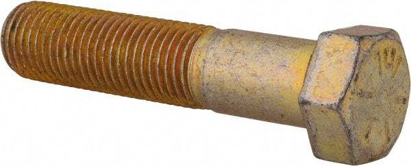 Made in USA - 7/16-20 UNF, 2" Length Under Head Hex Head Cap Screw - Partially Threaded, Grade 8 Alloy Steel, Zinc Yellow Dichromate Finish, 5/8" Hex - USA Tool & Supply