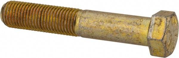 Made in USA - 7/16-20 UNF, 2-1/2" Length Under Head Hex Head Cap Screw - Partially Threaded, Grade 8 Alloy Steel, Zinc Yellow Dichromate Finish, 5/8" Hex - USA Tool & Supply