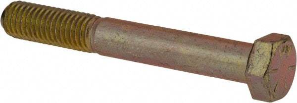 Made in USA - 1/2-13 UNC, 3-3/4" Length Under Head Hex Head Cap Screw - Partially Threaded, Grade 8 Alloy Steel, Zinc Yellow Dichromate Finish, 3/4" Hex - USA Tool & Supply