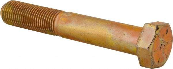 Made in USA - 1/2-20 UNF, 3-1/4" Length Under Head Hex Head Cap Screw - Partially Threaded, Grade 8 Alloy Steel, Zinc Yellow Dichromate Finish, 3/4" Hex - USA Tool & Supply