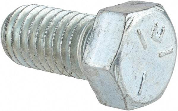 Made in USA - 7/16-14 UNC, 7/8" Length Under Head Hex Head Cap Screw - Fully Threaded, Grade 5 Steel, Zinc-Plated Finish, 5/8" Hex - USA Tool & Supply