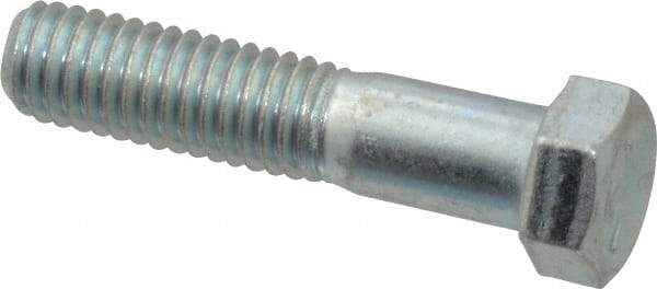 Made in USA - 7/16-14 UNC, 2" Length Under Head Hex Head Cap Screw - Partially Threaded, Grade 5 Steel, Zinc-Plated Finish, 5/8" Hex - USA Tool & Supply