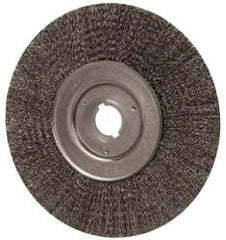 Weiler - 10" OD, 1-1/4" Arbor Hole, Crimped Steel Wheel Brush - 3/4" Face Width, 2-1/2" Trim Length, 0.014" Filament Diam, 4,000 RPM - USA Tool & Supply