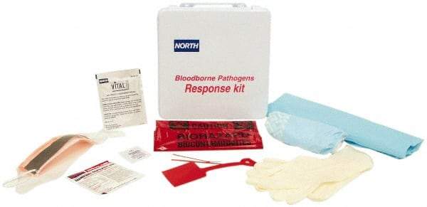 North - 17 Piece, 1 Person, Bloodborne Pathogen Kit - 9-1/2" Wide x 2-5/8" Deep x 9-1/2" High, Plastic Case - USA Tool & Supply