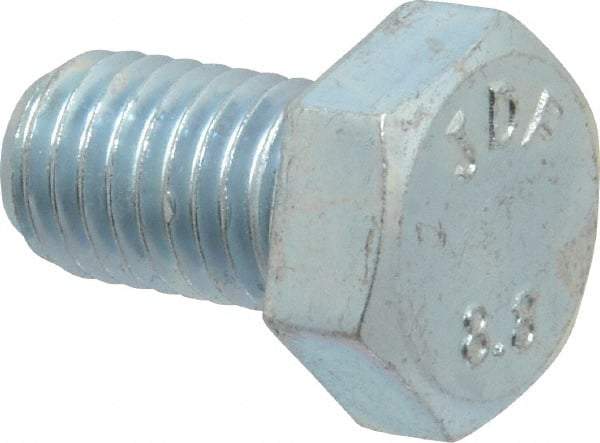 Value Collection - M12x1.75mm Metric Coarse, 20mm Length Under Head Hex Head Cap Screw - Fully Threaded, Grade 8.8 Steel, Zinc-Plated Finish, 19mm Hex - USA Tool & Supply