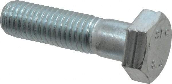 Value Collection - M12x1.75mm Metric Coarse, 45mm Length Under Head Hex Head Cap Screw - Partially Threaded, Grade 8.8 Steel, Zinc-Plated Finish, 19mm Hex - USA Tool & Supply