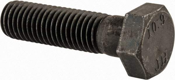 Value Collection - M12x1.75mm Metric Coarse, 45mm Length Under Head Hex Head Cap Screw - Partially Threaded, Grade 10.9 Steel, Black Oxide Finish, 19mm Hex - USA Tool & Supply