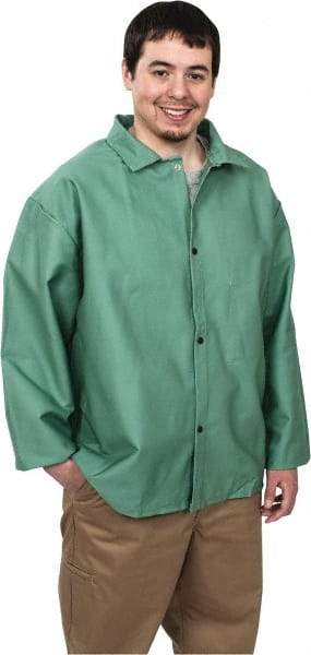 Steel Grip - Size 2XL Welding & Flame Resistant/Retardant Jacket - Green, Cotton, Snaps Closure, 52 to 54" Chest - USA Tool & Supply