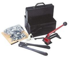 Value Collection - 200 Inch Long x 3/4 Inch Wide, Strapping Kit - Contains 2 Coils, 500 Seals, Steel Strap Cutter, Sealing Tool, Tensioner and Heavy Duty Reusable Dispenser - USA Tool & Supply