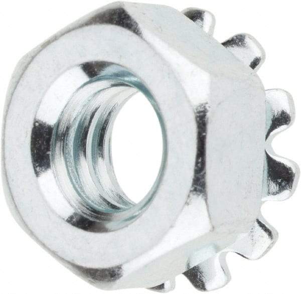Value Collection - 1/4-20, Zinc Plated, Steel Hex Nut with External Tooth Washer - 1/2" Washer Diam, 7/16" Width Across Flats - USA Tool & Supply