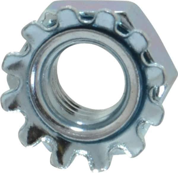 Value Collection - 1/4-28, Zinc Plated, Steel Hex Nut with External Tooth Washer - 1/2" Washer Diam, 7/16" Width Across Flats - USA Tool & Supply