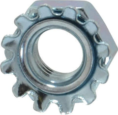 Value Collection - 1/4-28, Zinc Plated, Steel Hex Nut with External Tooth Washer - 1/2" Washer Diam, 7/16" Width Across Flats - USA Tool & Supply