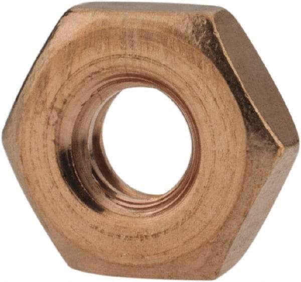Value Collection - #10-24 UNC Silicon Bronze Right Hand Machine Screw Hex Nut - 3/8" Across Flats, 1/8" High, Uncoated - USA Tool & Supply