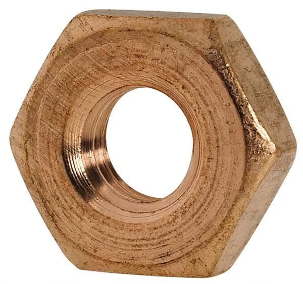 Value Collection - #10-32 UNF Silicon Bronze Right Hand Machine Screw Hex Nut - 3/8" Across Flats, 1/8" High, Uncoated - USA Tool & Supply