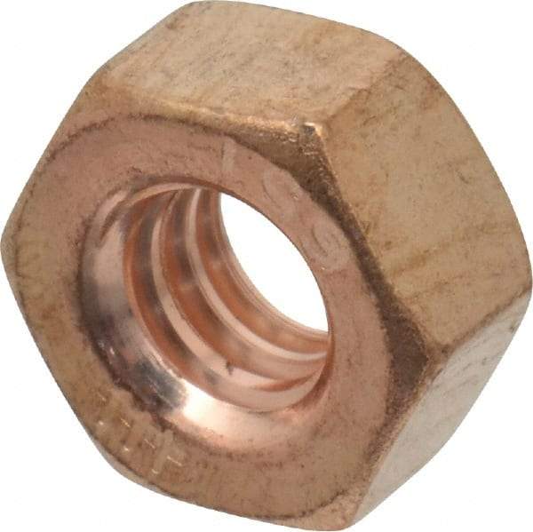 Value Collection - 1/4-20 UNC Silicon Bronze Right Hand Hex Nut - 7/16" Across Flats, 7/32" High, Uncoated - USA Tool & Supply