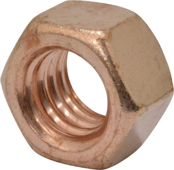Value Collection - 3/8-16 UNC Silicon Bronze Right Hand Hex Nut - 9/16" Across Flats, 21/64" High, Uncoated - USA Tool & Supply