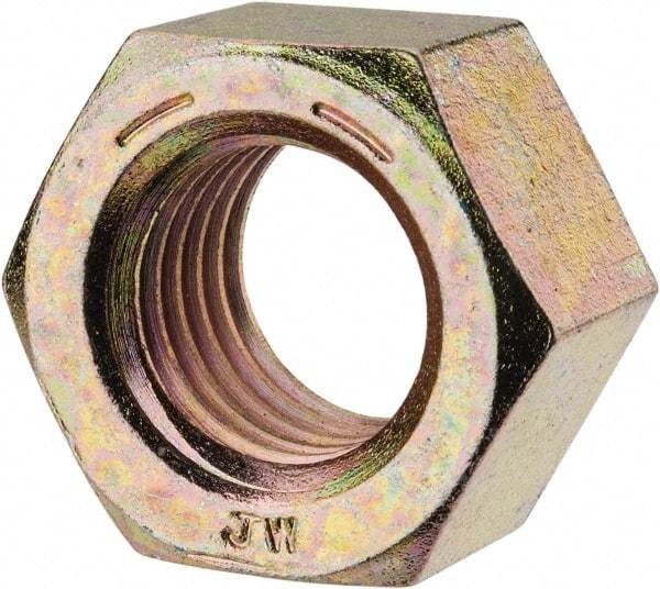 Value Collection - 1-1/8 - 7 UNC Steel Right Hand Hex Nut - 1-11/16" Across Flats, 31/32" High, Zinc Yellow Dichromate Finish - USA Tool & Supply