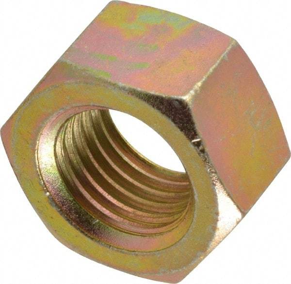 Value Collection - 1-1/4 - 7 UNC Steel Right Hand Hex Nut - 1-7/8" Across Flats, 1-1/16" High, Zinc Yellow Dichromate Finish - USA Tool & Supply