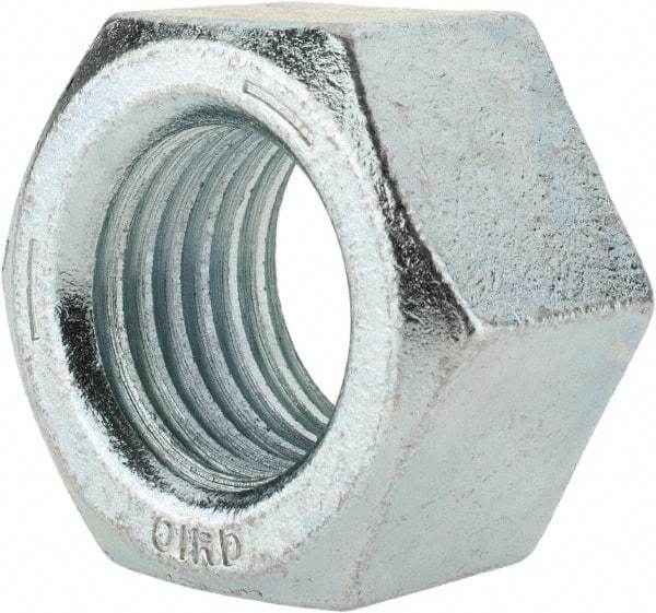 Value Collection - 1-1/2 - 6 UNC Steel Right Hand Hex Nut - 2-1/4" Across Flats, 1-9/32" High, Zinc-Plated Finish - USA Tool & Supply