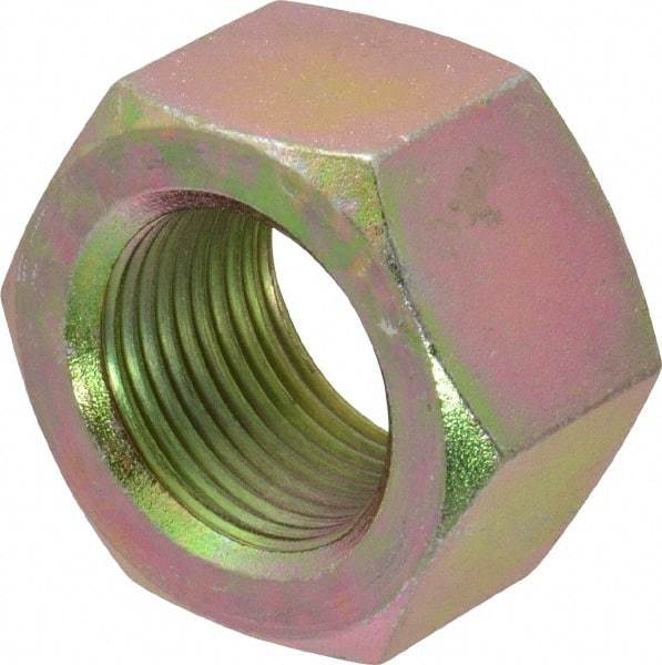 Value Collection - 1-1/8 - 12 UNF Steel Right Hand Hex Nut - 1-11/16" Across Flats, 31/32" High, Zinc Yellow Dichromate Finish - USA Tool & Supply