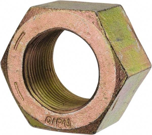 Value Collection - 1-3/8 - 12 UN Steel Right Hand Hex Nut - 2-1/16" Across Flats, 1-11/64" High, Zinc Yellow Dichromate Finish - USA Tool & Supply