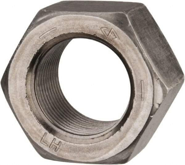 Value Collection - 1-14 UNF Steel Left Hand Hex Nut - 1-1/2" Across Flats, 55/64" High, Uncoated - USA Tool & Supply