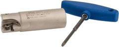 Iscar - 1-1/4" Cut Diam, 0.63" Max Depth of Cut, 1-1/4" Shank Diam, 4" OAL, Indexable Square Shoulder Helical End Mill - H490 AN.X 17 Inserts, Weldon Shank, 90° Lead Angle, Through Coolant, Series Helido - USA Tool & Supply