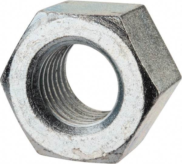 Value Collection - 1-1/8 - 7 UNC Steel Right Hand Heavy Hex Nut - 1-13/16" Across Flats, 1-7/64" High, Zinc-Plated Finish - USA Tool & Supply