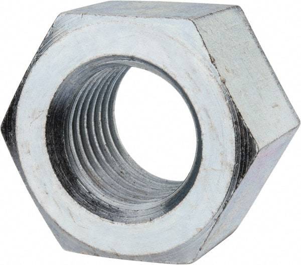 Value Collection - 1-3/4 - 5 UNC Steel Right Hand Heavy Hex Nut - 2-3/4" Across Flats, 1-23/32" High, Zinc-Plated Finish - USA Tool & Supply