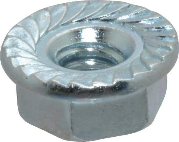 Value Collection - #10-24, 1/2" Flange Diam, Serrated Flange Nut - Grade Grade 2 Steel, Zinc-Plated Finish, 7/32" Flange Height - USA Tool & Supply