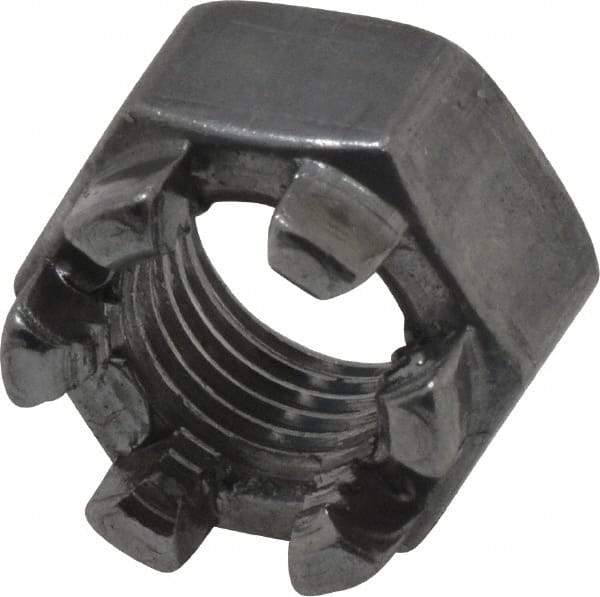 Value Collection - 3/8-24 UNF Grade 5 Steel Castle Locknut - 9/16" Width Across Flats, 13/32" High, Uncoated - USA Tool & Supply