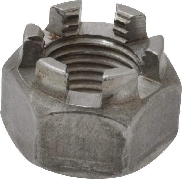 Value Collection - 1/2-20 UNF Grade 5 Steel Castle Locknut - 3/4" Width Across Flats, 9/16" High, Uncoated - USA Tool & Supply