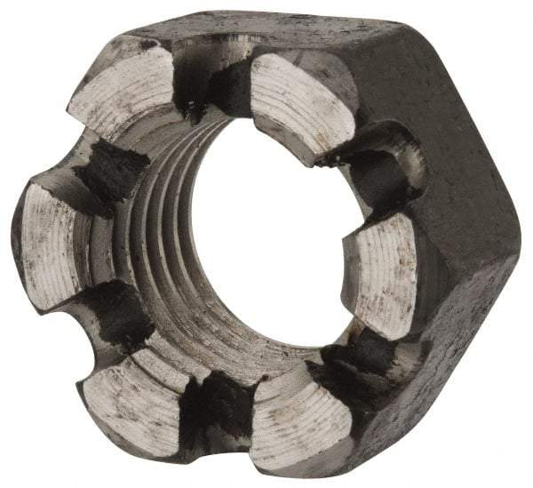 Value Collection - 1-8 UNC Grade 2 Steel Slotted Locknut - 1-1/2" Width Across Flats, 55/64" High, Uncoated - USA Tool & Supply