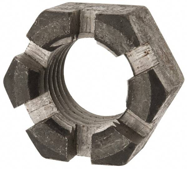 Value Collection - 1-3/8 - 6 UNC Grade 2 Steel Slotted Locknut - 4-1/2" Width Across Flats, 2-37/64" High, Uncoated - USA Tool & Supply