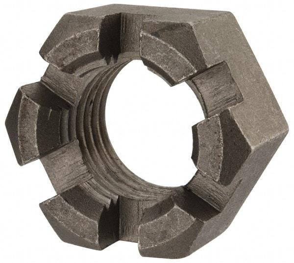 Value Collection - 1-1/2 - 6 UNC Grade 2 Steel Slotted Locknut - 2-1/4" Width Across Flats, 1-9/32" High, Uncoated - USA Tool & Supply