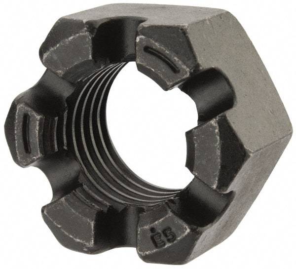 Value Collection - 1-3/4 - 5 UNC Grade 2 Steel Slotted Locknut - 2-5/8" Width Across Flats, 1-1/2" High, Uncoated - USA Tool & Supply