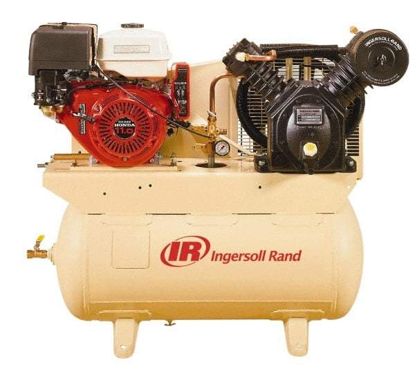 Ingersoll-Rand - 13 HP Two Stage Gas Engine Air Compressor - Honda Engine, Horizontal Configuration, 30 Gallon, 19 CFM, 175 Max psi - USA Tool & Supply