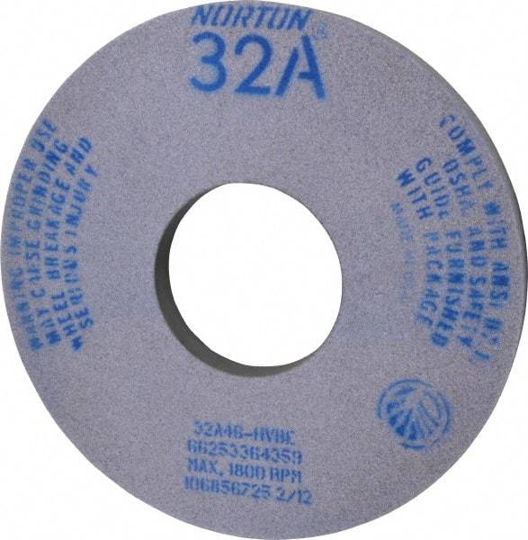 Norton - 14" Diam x 5" Hole x 1-1/2" Thick, H Hardness, 46 Grit Surface Grinding Wheel - Aluminum Oxide, Type 5, Coarse Grade, 1,800 Max RPM, Vitrified Bond, One-Side Recess - USA Tool & Supply