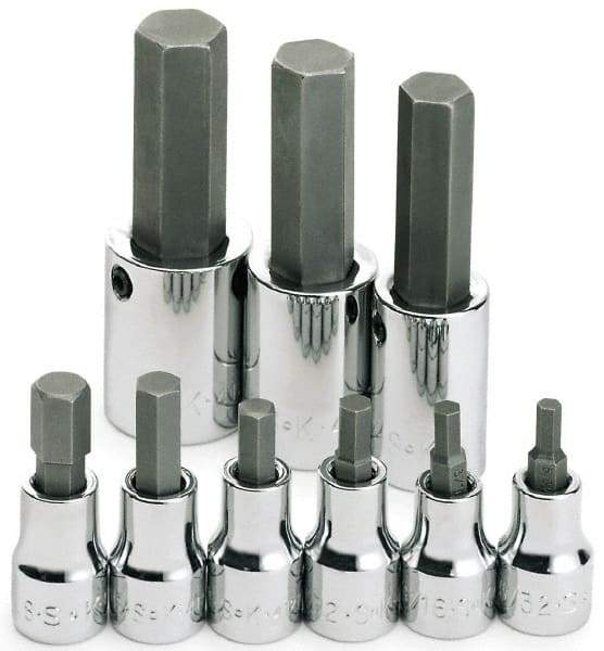 SK - 9 Piece 3/8 & 1/2" Drive Inch Hex Bit Socket Set - 5/32 to 5/8" Hex - USA Tool & Supply