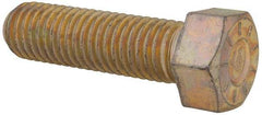 Made in USA - 9/16-12 UNC, 2" Length Under Head Hex Head Cap Screw - Fully Threaded, Grade L9 Alloy Steel, Zinc Yellow Dichromate Finish, 13/16" Hex - USA Tool & Supply