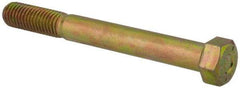 Made in USA - 9/16-12 UNC, 5" Length Under Head Hex Head Cap Screw - Partially Threaded, Grade L9 Alloy Steel, Zinc Yellow Dichromate Finish, 13/16" Hex - USA Tool & Supply