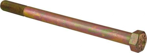 Made in USA - 7/8-9 UNC, 12" Length Under Head Hex Head Cap Screw - Partially Threaded, Grade L9 Alloy Steel, Zinc Yellow Dichromate Finish, 1-5/16" Hex - USA Tool & Supply